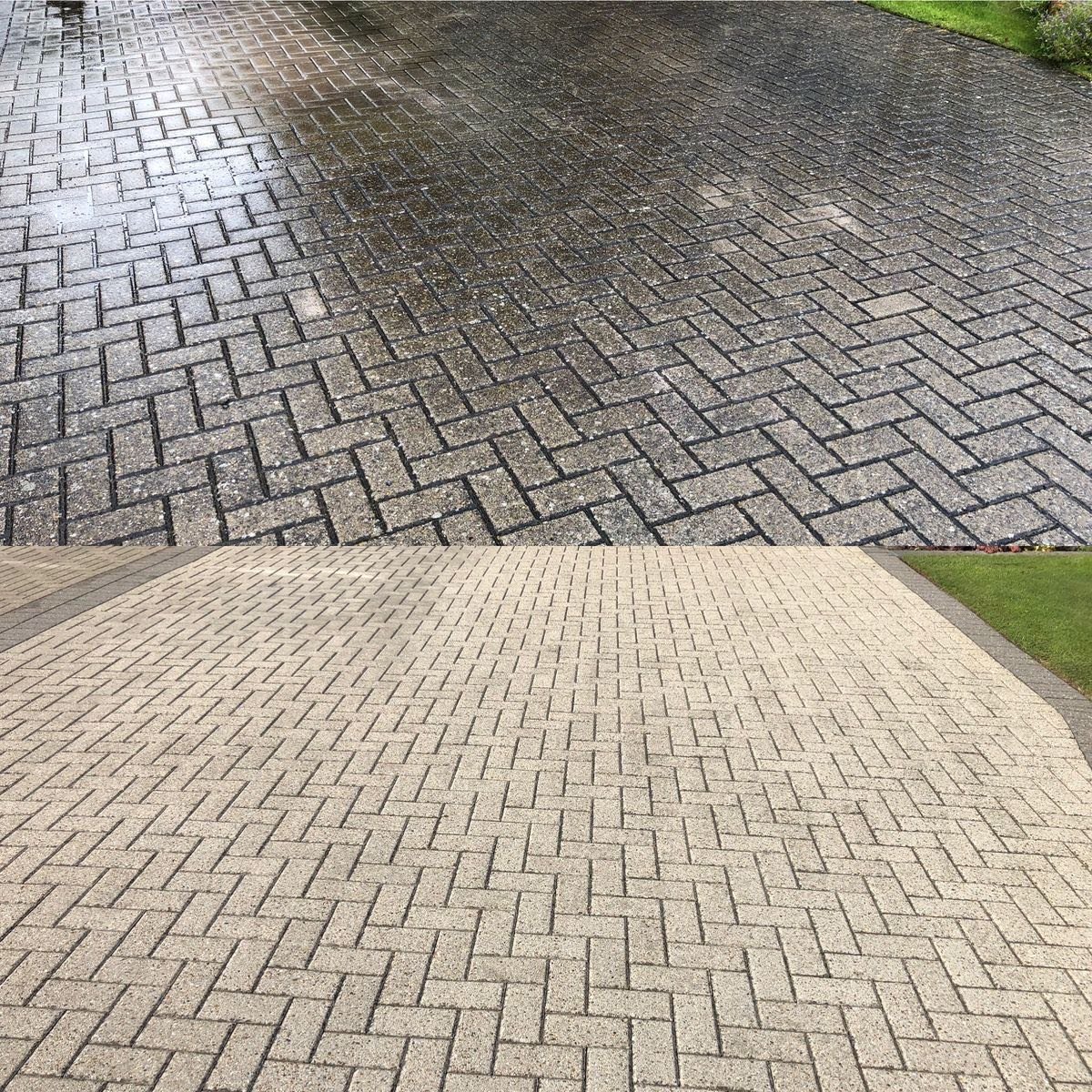 Herringbone paver driveway cleaned in Murrieta